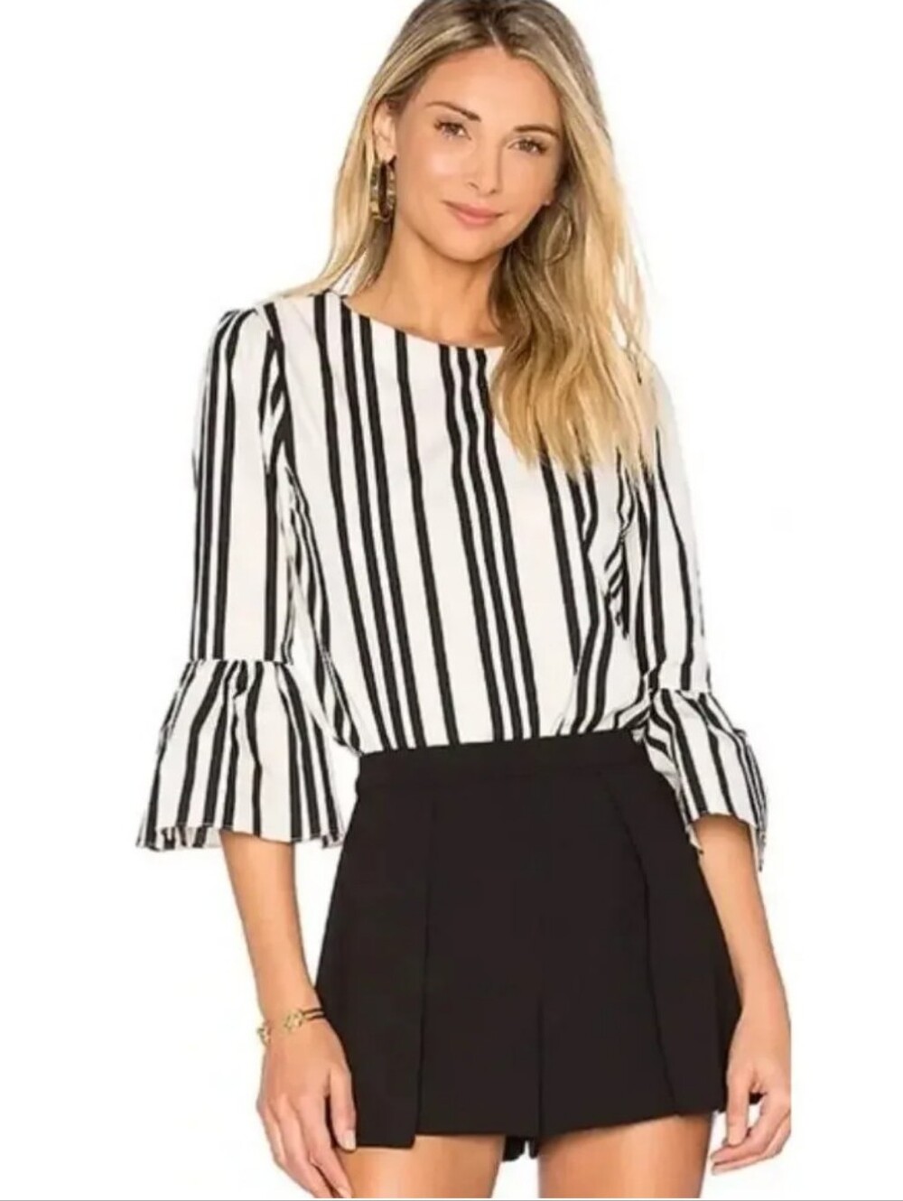 Alice + Olivia Bernice Stripe Ruffle Top